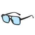 Square aviator sunglasses with black frame, light blue lenses, and double bridge design - Black Frame Blue Lens