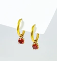 Golden hoop earrings with elegant hanging red round crystal pendants for women - Red