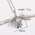 Silver sea turtle necklace pendant with shimmering crystals, 32mm height and 7.5g weight - Silver Large Turtle Zirconia Inlaid (Style 5 Platinum)
