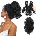 Short wavy claw clip ponytail extension in black color for natural volume hair styling - Natural Black (1B)