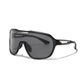 Schwarze Y2K Oversize-Sport-Sonnenbrille mit silbernen Metalldetails für Damen und Herren - Sandiges Schwarz / Graue Gläser
