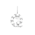 Silver-tone letter Q pendant featuring white round pearls and a polished metal base - Letter Q / Steel