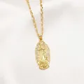 18k gold plated Virgin Mary pendant necklace with pavé zircon stones and Figaro chain - Style C / Gold