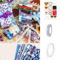 6-sheet geometric gift wrap set with silver ribbon, heart stickers and adhesive tape - Set 1