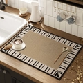 Linen texture dish drying mat with black white geometric border on wooden table - Piano Key Style / 30*40cm [Waterproof Thin Leather]