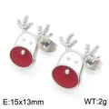 Pendientes de reno navideño en esmalte rojo y blanco y acero inoxidable - Pendientes de Reno (KE117959-GC) / Color Acero