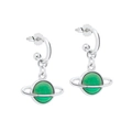 Boucles d'oreilles planète en argent S925 avec sphère verte pailletée et cadre argent - Argenté