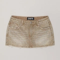 Detail van tan denim minirok met iriserende strassteentjes en gerafelde zoom - Wild Diamond/Khaki met Strass / XS