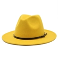Classic yellow wool felt fedora hat with black decorative band and gold buckle detail - M(56-58cm) / Yellow