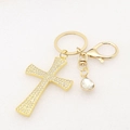 Detail of gold-plated cross keychain with sparkling crystals and teardrop pendant - Gold-4 (Clear Rhinestones)