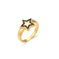 Bohemian gold star ring featuring black and white enamel details in minimalist style - Black and White