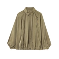 Chaqueta bomber verde oliva con pliegues verticales y acabado satinado sedoso - Verde