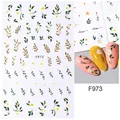 F973 floral nail art stickers with green leaves, yellow daisies, and love letters - F973 (Yellow Flower Green Branch)