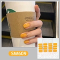 Detail of glossy bright orange nail stickers SW609 with vibrant waterproof finish - Yellow