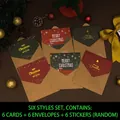 6-pack of cartoon Christmas cards with envelopes and stickers in festive colors - Colorful Christmas Cards
