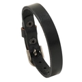 Adjustable black leather bracelet for men with metal clasp on white background - Black