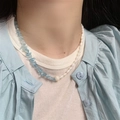 Asymmetric necklace featuring light blue stones and white pearls for a modern chic look - Blue-White Patchwork (80#)