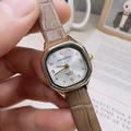Retro octagonal gold case watch with brown leather strap and clear numeric dial for women - Brown