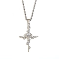 Silver twisted chain necklace with cross and flower pendant in a polished finish - September / Steel