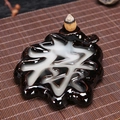 Deep brown ceramic backflow incense burner with calligraphy Zen shape and white smoke - Prosperity
