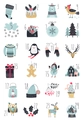 Christmas countdown stickers with numbers 1-24 and Nordic hand-drawn holiday illustrations - White Numbers