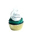 Christmas cupcake with green frosting and silver Merry Christmas mirror topper - Silver Bell