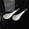 Nordic style white ceramic spoons with silver metal handles and clear size labels - Silver Plated Small Soup Spoon 2Pcs