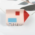 Pince à cheveux en forme de maison rose avec toit rouge et accents bleus vintage - Maison Créative Rose avec Toit Rouge
