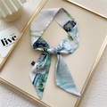 Sciarpa lunga in seta stile pittura a olio impressionista blu e verde con cornice - 6*100cm / 4 Casa dei Fiori Blu