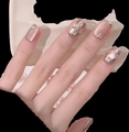 Handmade cat-eye press-on nails in champagne gold with 3D embossed texture and tiny rhinestones - Extra Small (XS) / 1203-Extra Short Coffin Pink Princess