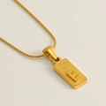 Gold-plated stainless steel square pendant necklace featuring matte finish and letter F - Letter F