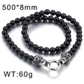 Collana di perle punk hip hop con teschi e chiusura in acciaio inossidabile 500x8mm - Collana Teschio con Zircone Nero Argento (KN28516-BD)