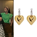Orecchini a cuore dorati esagerati per donna in metallo pesante lucidato stile retrò - Stile Cerchio Argento Cuore Oro