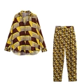 Completo due pezzi da donna con camicia a stampa geometrica e pantaloni dritti - XS / Marrone Giallastro