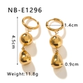 Detailed view of gold hoop earrings with ball and teardrop charms showing dimensions - Geometric Drop Dangle Style (NB-E1296)