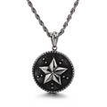 Ciondolo stella pentagramma a doppio strato in argento vintage con collana a catena a fune - Ciondolo a stella goffrato a piastra rotonda retrò (KP82318-BDJX)