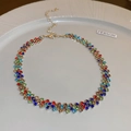 Luxuriöse mehrlagige Choker-Halskette mit bunten Strasssteinen in Goldoptik - Einheitsgröße (37.4cm) / Bunt