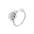 Dettaglio anello a fiore in argento 925 con cristalli lucidi e perla bianca - VJ673 Oro Bianco