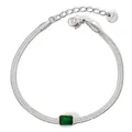 Silver flat snake chain bracelet with emerald green rectangular zircon in stainless steel - Silver Green Zirconia (SAP9988)