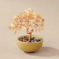 Handmade yellow crystal money tree ornament in ceramic bowl with mixed colorful stones - Citrine (Yellow Cup)