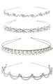 Set of four silver bridal headbands with rhinestones and pearls in floral designs - 4-Piece Set Silver