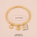 Gold stainless steel open bangle with starfish, shell, and anchor ocean themed charms - Smooth Style Ocean Shell Anchor Fish (5#)
