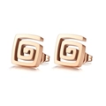 Minimalist geometric square earrings in rose gold finish with elegant spiral maze design - Rose Gold