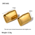 Polished 18K gold-plated stainless steel rectangular earrings measuring 31mm by 20mm - Gold