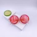 Occhiali da sole rotondi rosa per bambini con strass scintillanti e montatura chic - Montatura Rosa Trasparente Lenti Rosa