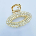 Elegant gold metal hair claw clip with faux pearls and rhinestones in oval design - Gold Oval
