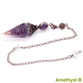 Antique silver amethyst crystal cone pendulum with spiral copper wire and beads - Antique Bronze Amethyst