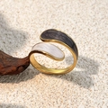 Minimalist 18k gold plated open ring with black and white teardrop marble enamel accents - Black & White