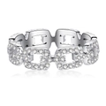 Interlocking chain link silver ring with pavé micro-set white cubic zirconia stones - US 7 / Interlocking Ring (White Gold Color)