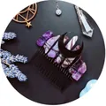 Handmade black moon hair comb with raw purple amethyst crystals for bohemian bridal style - Amethyst Crystal Black Moon